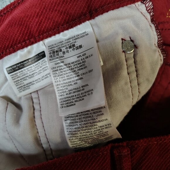 Levi's 511 Pants Mens 42x30 Red Corduroy 2-Way Comfort Stretch Slim Straight NWT - Picture 12 of 13